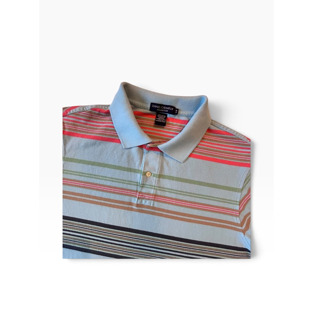 Daniel Cremieux Collection Mens Large Blue Multi Color Striped Cotton Polo Shirt
